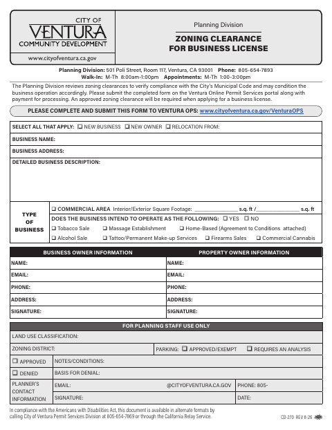 First page of the Zoning Clearance for Business License