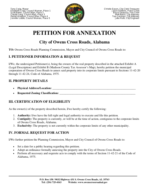 First page of the Petition for Annexation