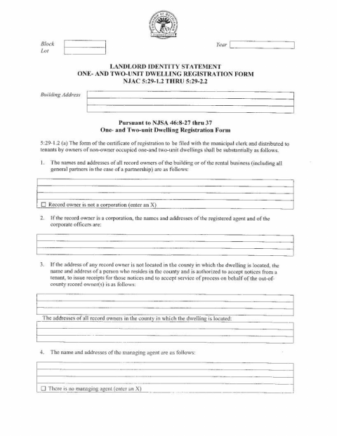 First page of the Landlord Identity Registration