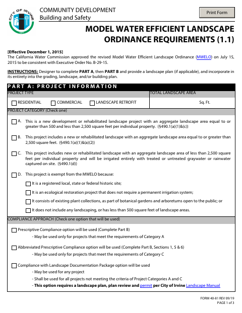 First page of the Model Water Efficient Landscape Ordinance Requirements