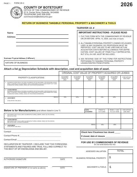 First page of the Return of Business Tangible Personal Property and Machinery and Tools