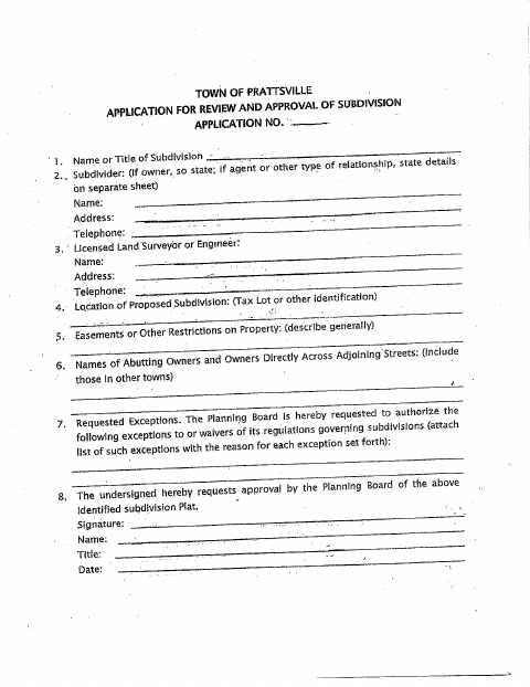 First page of the Application for Review and Approval of Subdivision