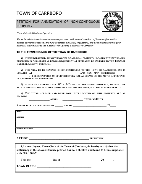 First page of the Petition for Annexation of Non-Contiguous Property