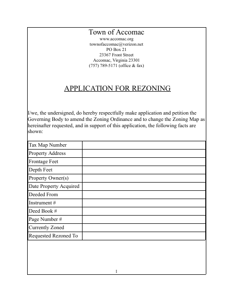 First page of the Application for Rezoning
