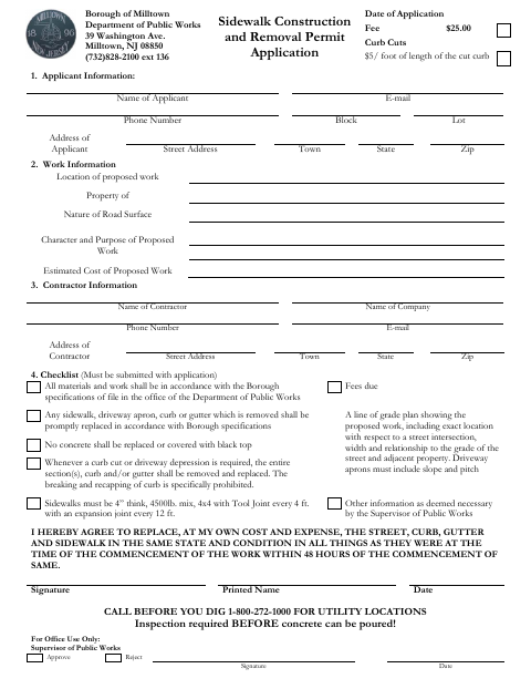 First page of the Sidewalk Construction and Removal Permit Application