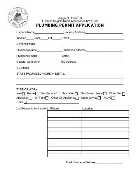 First page of the Plumbing Permit Application
