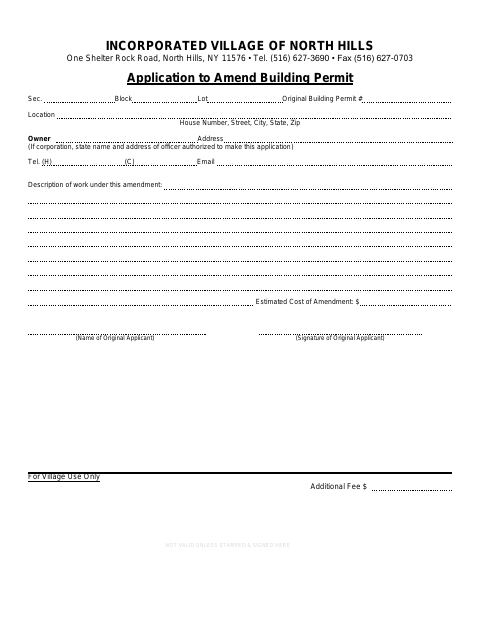 First page of the Application to Amend Building Permit