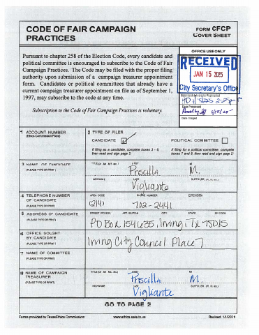 First page of the Code of Fair Campaign Practices