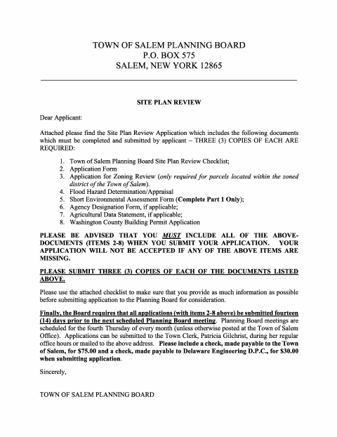 First page of the Application for Site Plan Review