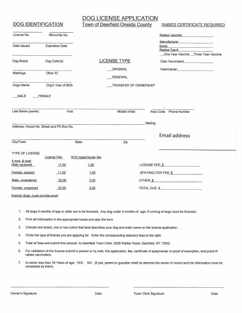 First page of the Dog License Application