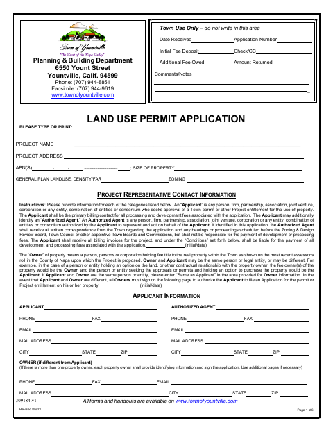 First page of the Land Use Permit Application