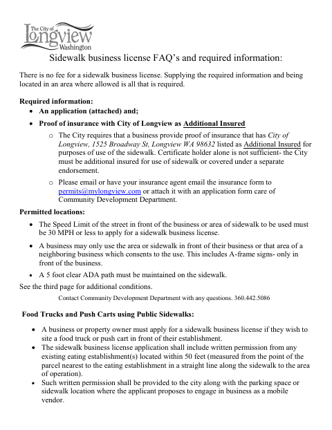 First page of the Sidewalk Business License
