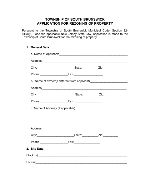 First page of the Application for Rezoning of Property