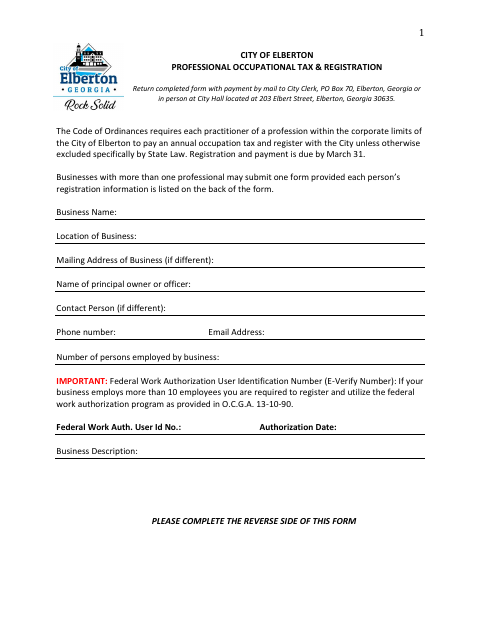 First page of the Professional Occupational Tax & Registration