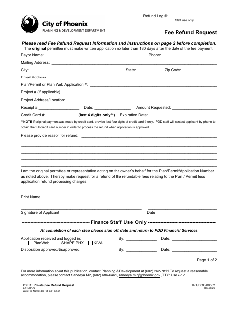 First page of the Fee Refund Request