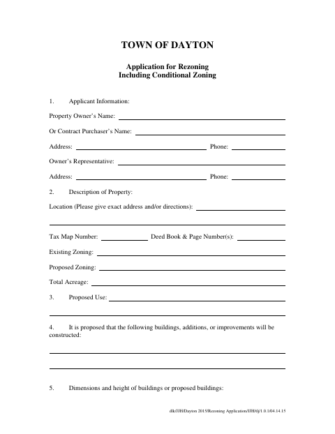 First page of the Application for Rezoning Including Conditional Zoning