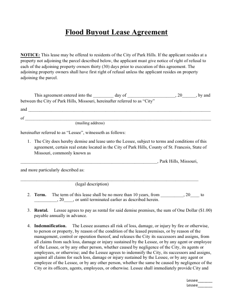First page of the Flood Buyout Lease Agreement