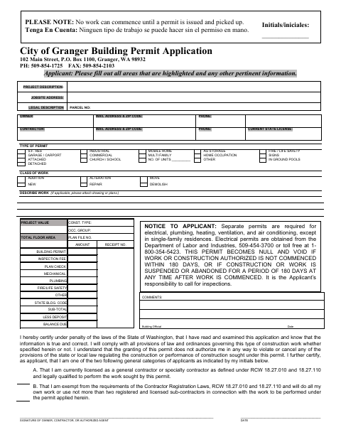First page of the Building Permit Application