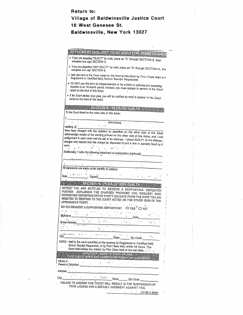 First page of the Justice Court Plea Form
