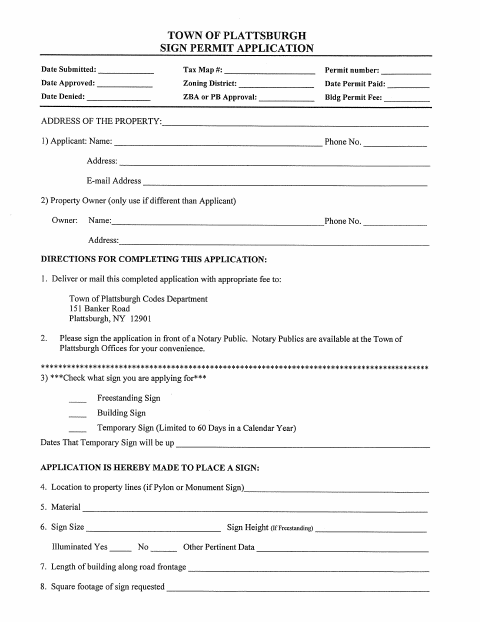 First page of the Sign Permit Application With Plot Plan