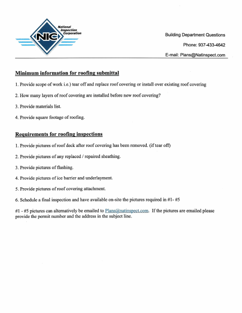 First page of the Roof Permit/Regulations