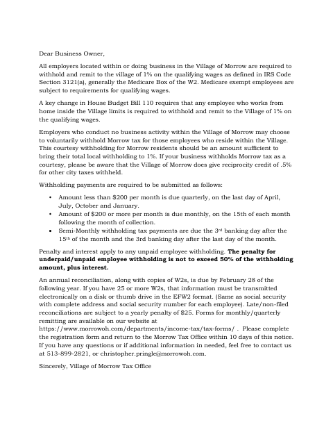 First page of the Tax Withholding Account Application