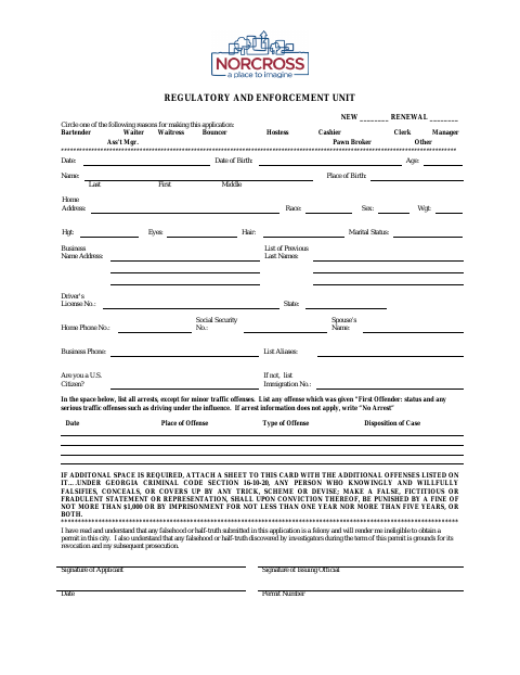First page of the Alcohol Pouring / Taxi Permit Affidavit