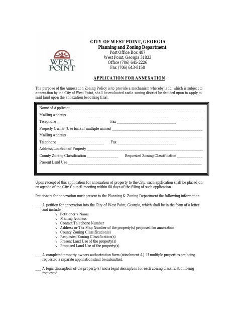 First page of the Application for Annexation