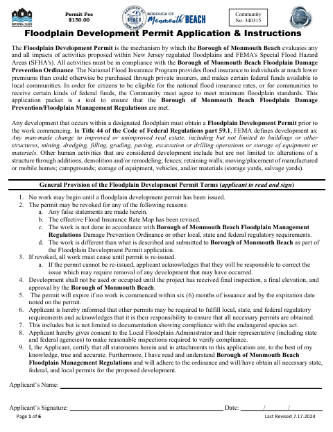 First page of the Floodplain Development Permit