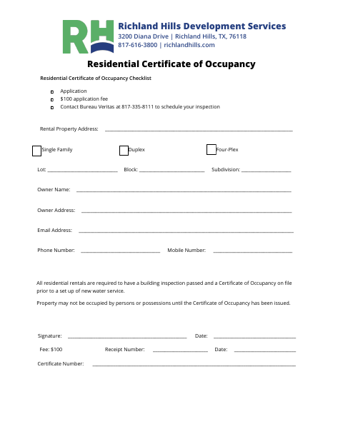 First page of the Residential Certificate of Occupancy