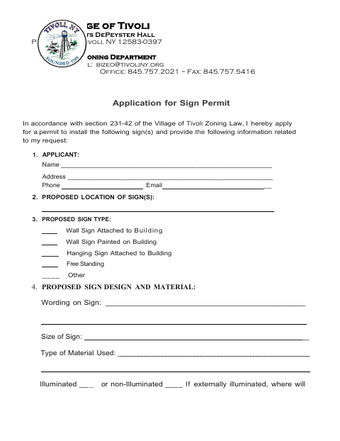 First page of the Application for Sign Permit