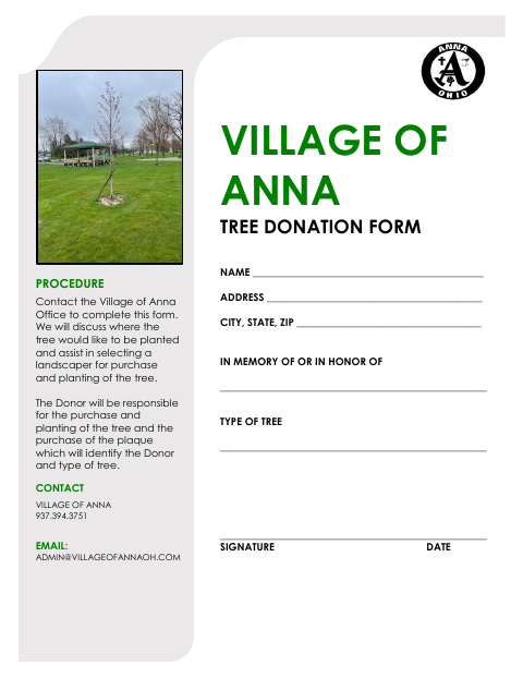 First page of the Tree Donation Form