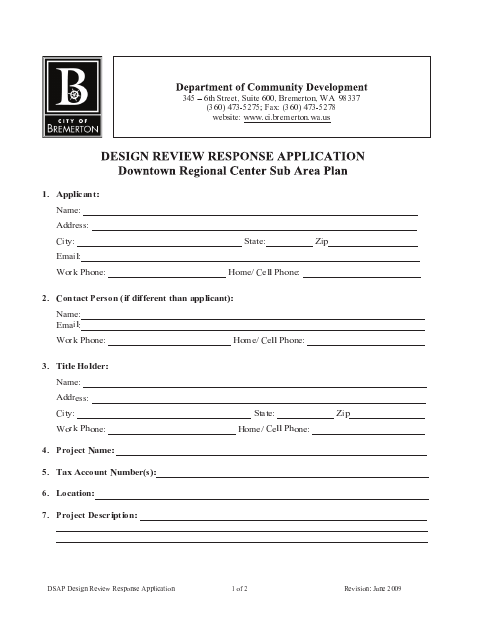 First page of the DSAP Design Review Response Application