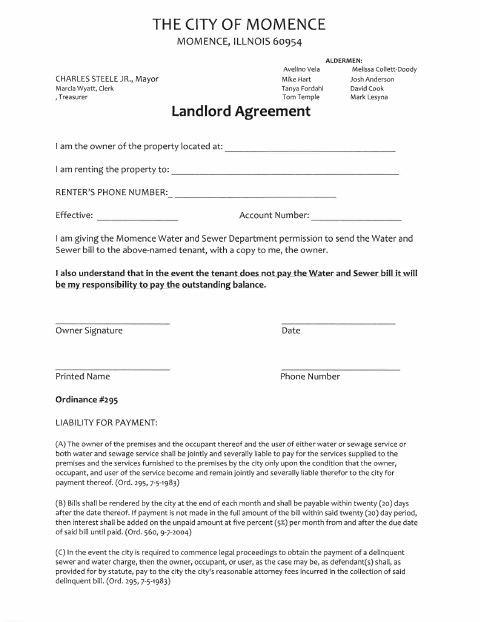 First page of the Landlord Agreement
