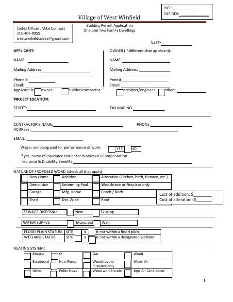 First page of the Building Permit Application for One- and Two-Family Dwellings