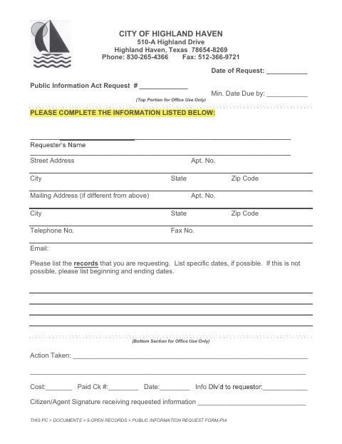 First page of the Public Information Request Form