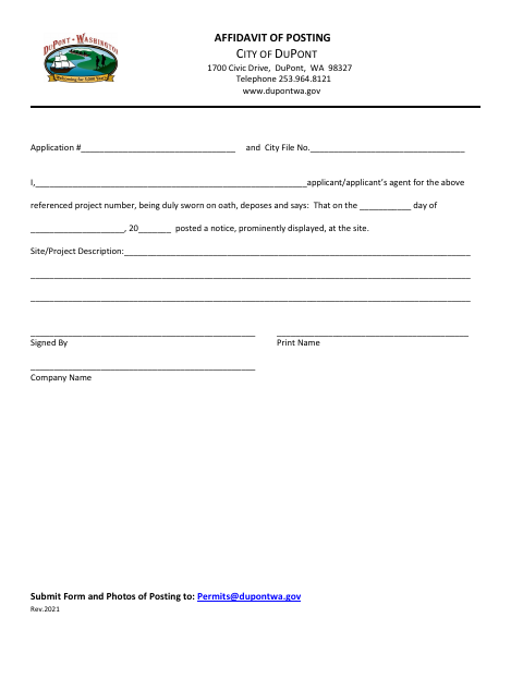 First page of the Affidavit of Posting