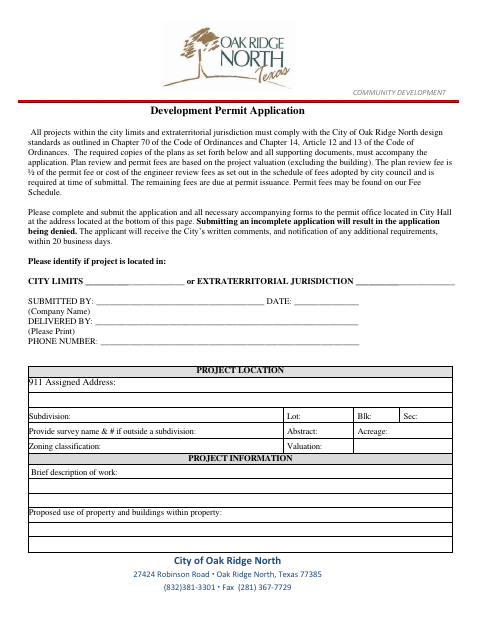 First page of the Development Permit Application