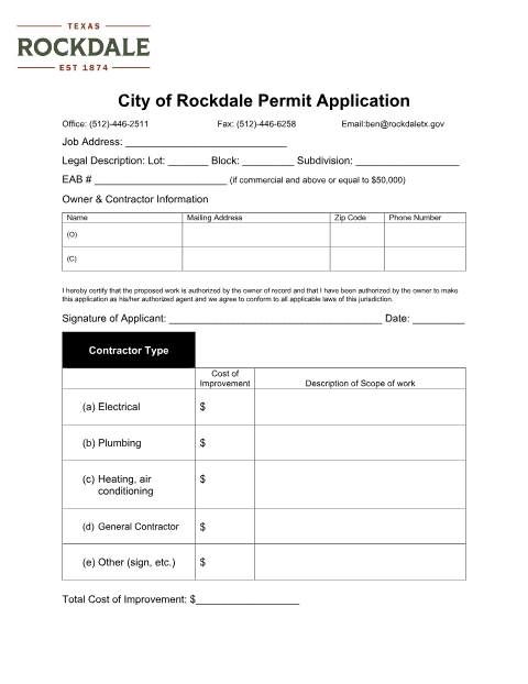 First page of the Permit Application