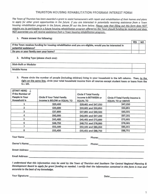 First page of the Housing Rehabilitation Program Interest Form