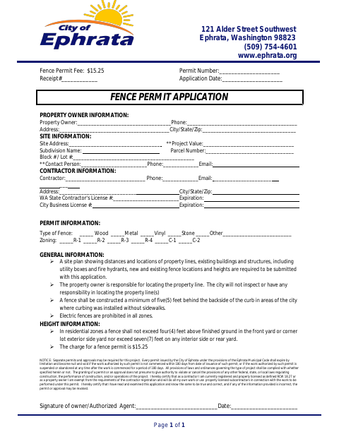 First page of the Fence Permit Application