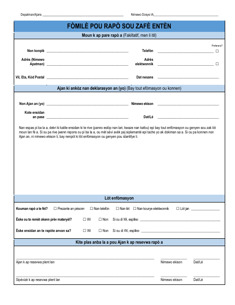 First page of the Internal Affairs Report Form