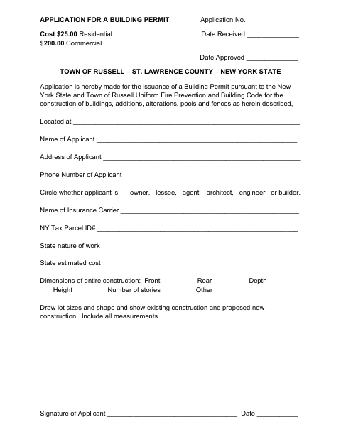 First page of the Application for a Building Permit