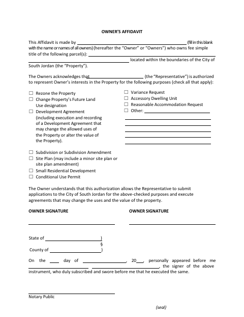 First page of the Owner’s Affidavit