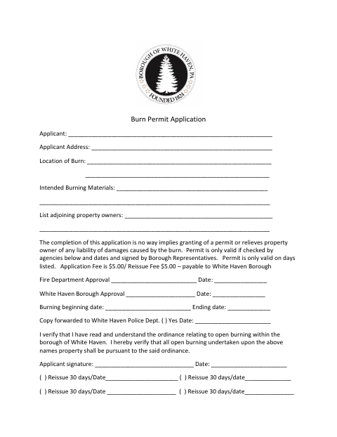 First page of the Burn Permit Application