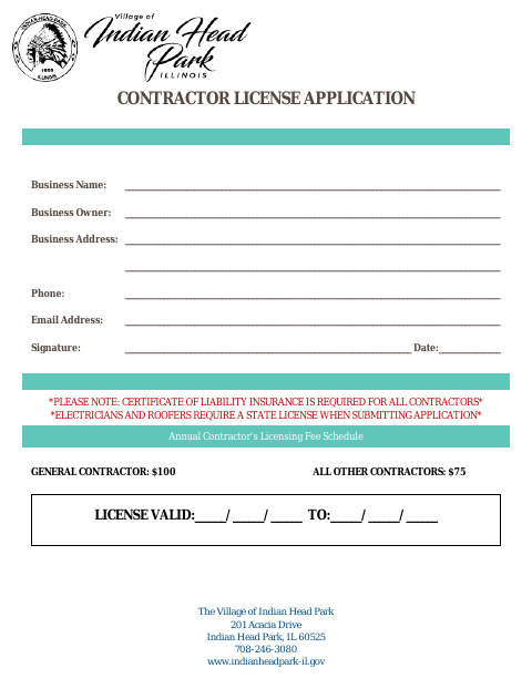 First page of the Contractor License Application