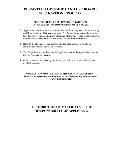First page of the Land Use Board Application
