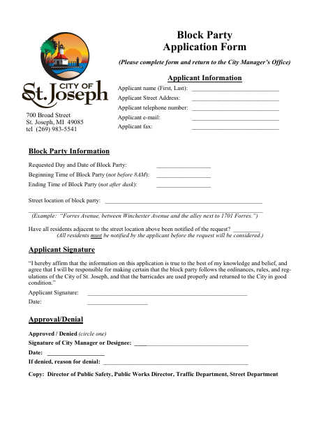 First page of the Block Party Application Form