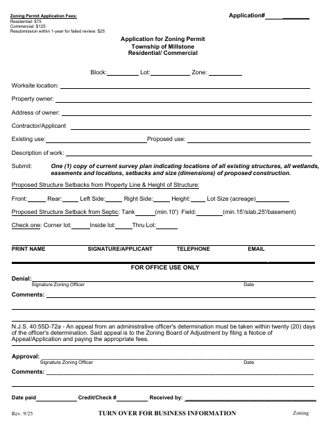 First page of the Application for Zoning Permit