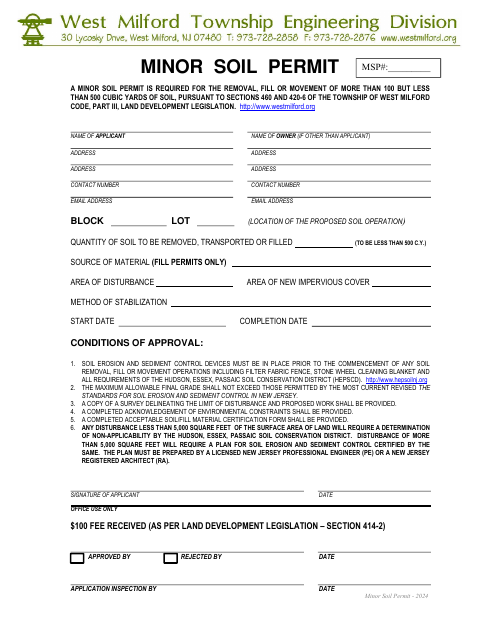 First page of the Minor Soil Permit Application